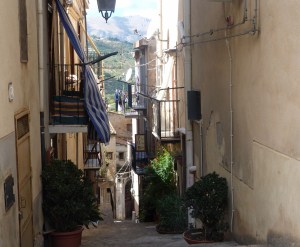 Steep Narrow Street in Mountain Village