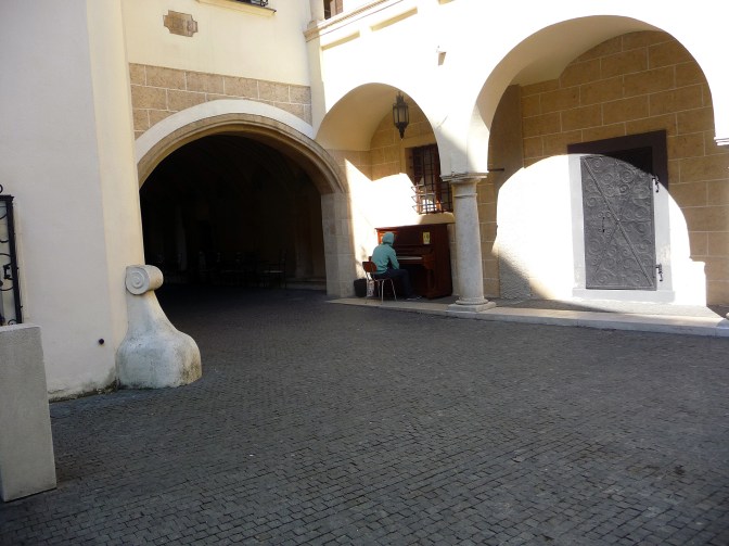 A piano in the open-air for students to practise on