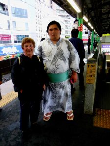 The writer with Sumo Wrestler in Subway