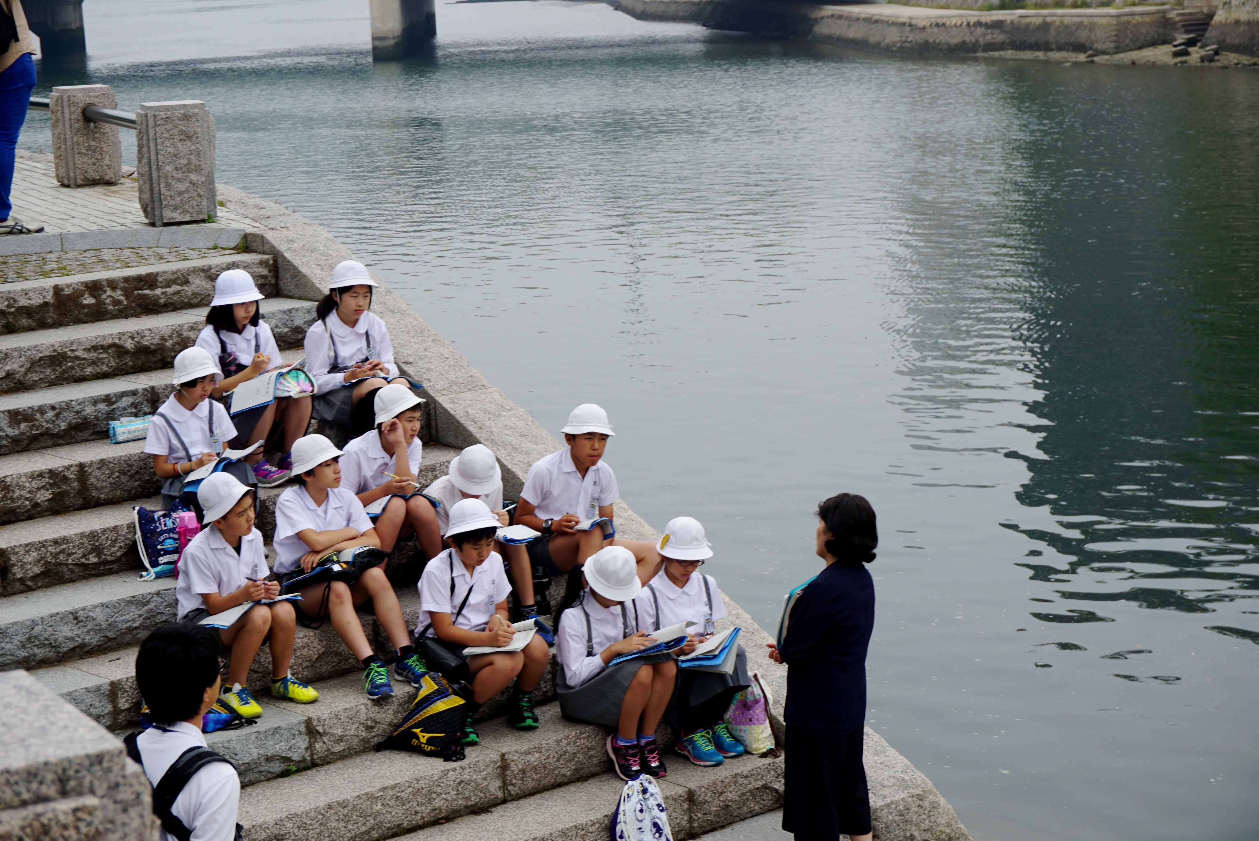 School children in Peace Park learning about the Bomb and its results