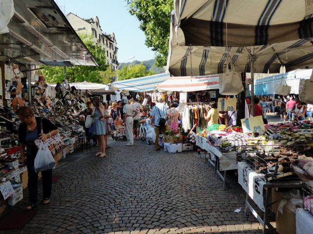Market under old walls in Como